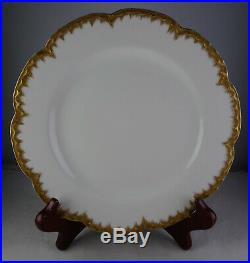 7 Haviland Limoges Antique Porcelain Plates White with Gold Feathered Edge