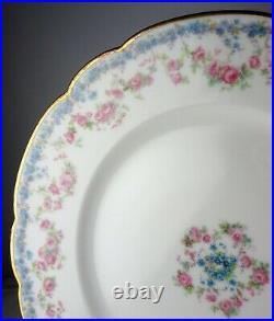 7 Haviland Limoges Schleiger 271k Dinner Plates Pink Roses Blue Ring Gold Trim