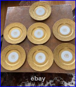 7 Heinrich Selb Dinner Plates Encrusted 22K Gold Monogrammed HMB