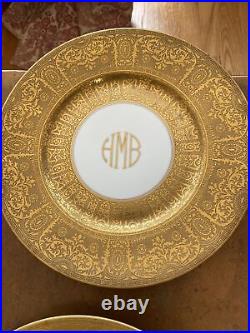 7 Heinrich Selb Dinner Plates Encrusted 22K Gold Monogrammed HMB