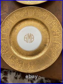 7 Heinrich Selb Dinner Plates Encrusted 22K Gold Monogrammed HMB