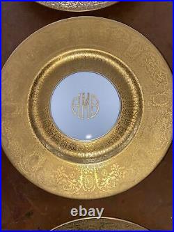 7 Heinrich Selb Dinner Plates Encrusted 22K Gold Monogrammed HMB