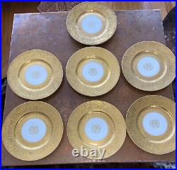 7 Heinrich Selb Dinner Plates Encrusted 22K Gold Monogrammed HMB