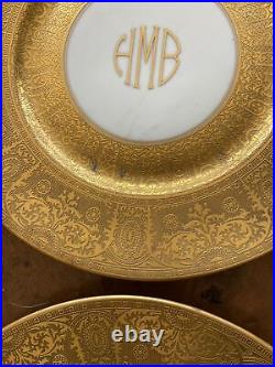 7 Heinrich Selb Dinner Plates Encrusted 22K Gold Monogrammed HMB