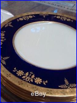 7 Minton For Tiffany Raised Gold Encrusted Cobalt Dinner Plates Excellent Mint