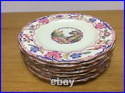 7 Rare Spode GOBELIN Scalloped 10 1/2 Dinner Plates with Gold Edge Trim