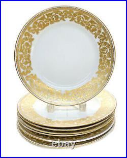 7 Salviati Venice Porcelain Gilt Encrusted & Enamel Jeweled Dinner Plates