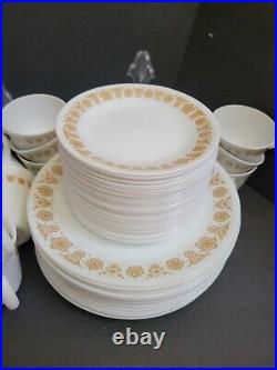 70 pc Corelle Corning Butterfly Gold Platter Dinner Bread Plates Bowls Cups