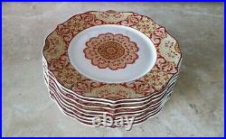 (8) 222 Fifth Lyria Saffron Dinner Plates Red Gold Paisley Floral Clean 10.5