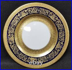 8 Antique Crown Staffordshire China Plates Gold & Cobalt Blue 10 1/4 Diameter