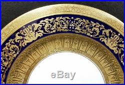 8 Antique Crown Staffordshire China Plates Gold & Cobalt Blue 10 1/4 Diameter