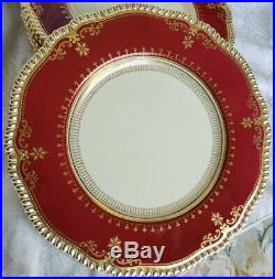 8 Copeland Spode Magenta Red&Gold Encrusted Beade Bone China Dinner Plates Y2198