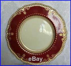 8 Copeland Spode Magenta Red&Gold Encrusted Beade Bone China Dinner Plates Y2198