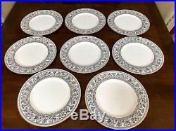 8 Dinner Plates Beautiful Wedgwood Bone China Black /gold Florentine
