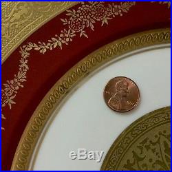 8 Elegant H&c Heinrich & Co Ge Roy Red & Gold Encrusted Dinner Plates, Maroon