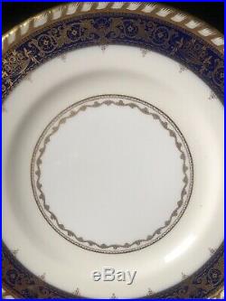 8 England Minton Tiffany Dinner Plates Cobalt Blue Rim Encrusted Gold H4272