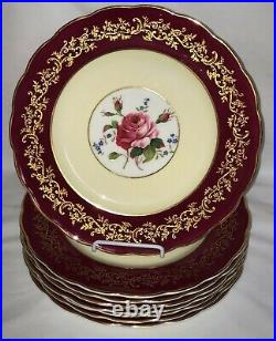 8 England ROYAL SWANSEA ROSE MAGENTA & GOLD 10 1/4 DINNER PLATES 8 England ROYAL SWANSEA ROSE MAGENTA & GOLD 10 1/4 DINNER PLATES