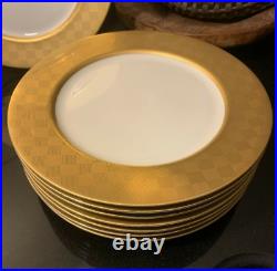 8 Fitz & Floyd Carre d'Or Gold Weave 10 1/4 Dinner Plates Japan Excellent