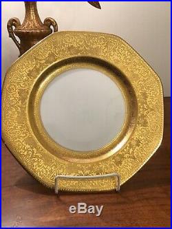 8 George Jones & Sons Crescent Gold Encrusted Octagonal 10-1/2 Dinner Plates Ex