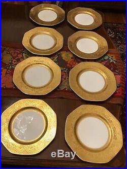 8 George Jones & Sons Crescent Gold Encrusted Octagonal 10-1/2 Dinner Plates Ex