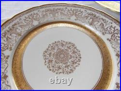 8 Gold Encrusted 11 Porcelain Dinner Plates Marked FRANCE Scrolled Plate Set