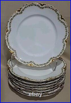 (8) Haviland France Clover Leaf & Gold Schleiger 98 Dinner Plates 9 3/4