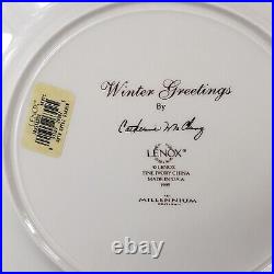 (8) LENOX 10.75 Dinner Plates Winter Greetings 1995 24K Gold Trim Holiday