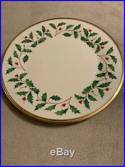 8 Lenox Holiday Dimension China Dinner Plates 24K Gold Trim. Made in USA