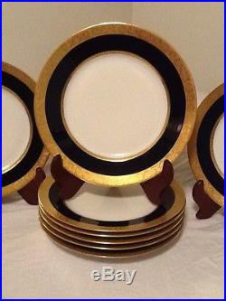 8 Limoges France Charles Ahrenfeldt Cobalt & Gold Dinner Plates Chargers Mint