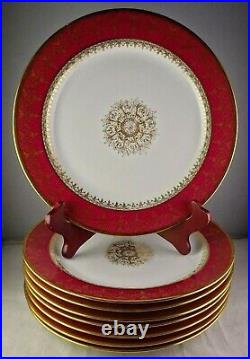 8 Limoges Snowflake Red Verge Dinner Plates Pouyat for Wanamaker Antique China