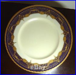 8 Minton Davis Colarmore Dinner Plates Raised Gold Rose Cobalt Blue Rim