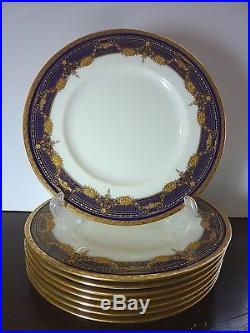 8 Minton Davis Colarmore Dinner Plates Raised Gold Rose Cobalt Blue Rim