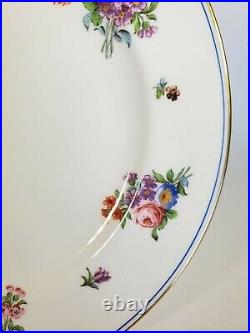 8 Minton English Dinner Plates Dresden Floral Blue Band w Gilt Gold Rim 10 inch