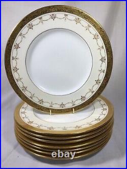 (8) Minton H3087 Gold Encrusted/Beaded 10.3 DINNER PLATES with Eagles & Urns