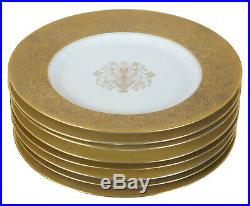 8 Pirkenhammer Gold Encrusted Rim Dinner Plates Epiag Czechoslovakia Bohemia Vtg