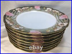 (8) R L Limoges 9.5 Inch Art Nouveau with Poppies DINNER PLATES