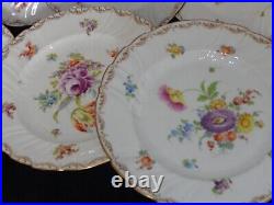 8 RL Dresden Porcelain Antique Swirled Floral & Gold Dinner Plates