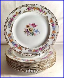 8 Royal Bayreuth Floral Pattern With Gold Trim 9 7/8 Dinner Plates