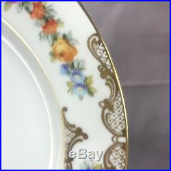 (8) Royal Bayreuth Luncheon Plates ROB41 Dresden Flowers Gold Lace