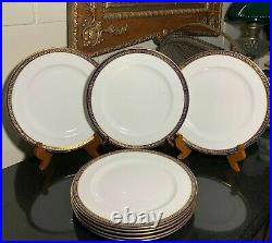 8 Royal Doulton Cobalt and Gold 10 3/8 Dinner Plates c. 1914 England Excellent