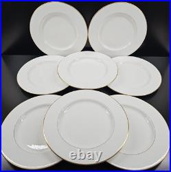 8 Royal Doulton Trent Dinner Plates Set Vintage Elegant White Gold Trim Dish Lot