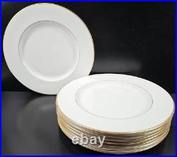 8 Royal Doulton Trent Dinner Plates Set Vintage Elegant White Gold Trim Dish Lot