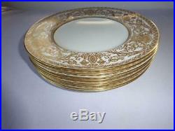 8 Royal Worcester Fine Bone China Raised Gold Encrusted Embassy Dinner Plates