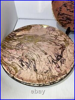 8- SASCHA BRASTOFF Signed Surf Ballet Pink & Gold 10 Dinner Plates