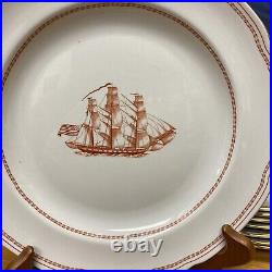 8 Spode England TRADE WINDS RED 10 1/8Dinner Plates withGold Trim