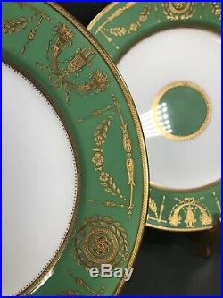 8 Stunning Minton Green and Raised Gilt Antique Dinner Plates 10 1/4