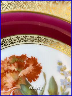 8 Tirschenreuth Bavaria 10 ¾ Dinner Plates TIR170 Red Band Floral Gold Filigree