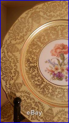 8 Tirschenreuth PT Bavaria Dinner Plates with Roses Gold Stencil Designs 10.75