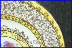 8 Vintage Coalport A. D. 1750 Dinner Plates Yellow Floral Gold Trim 10 1/2