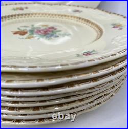 9 Antique Alfred Meakin Peter Pan Dinner Plates, Scalloped, Embossed, Gold Trim